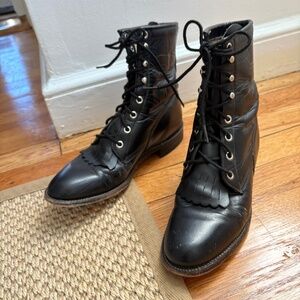 Justin Boots Black Leather Lace-Up women’s size 7 boots